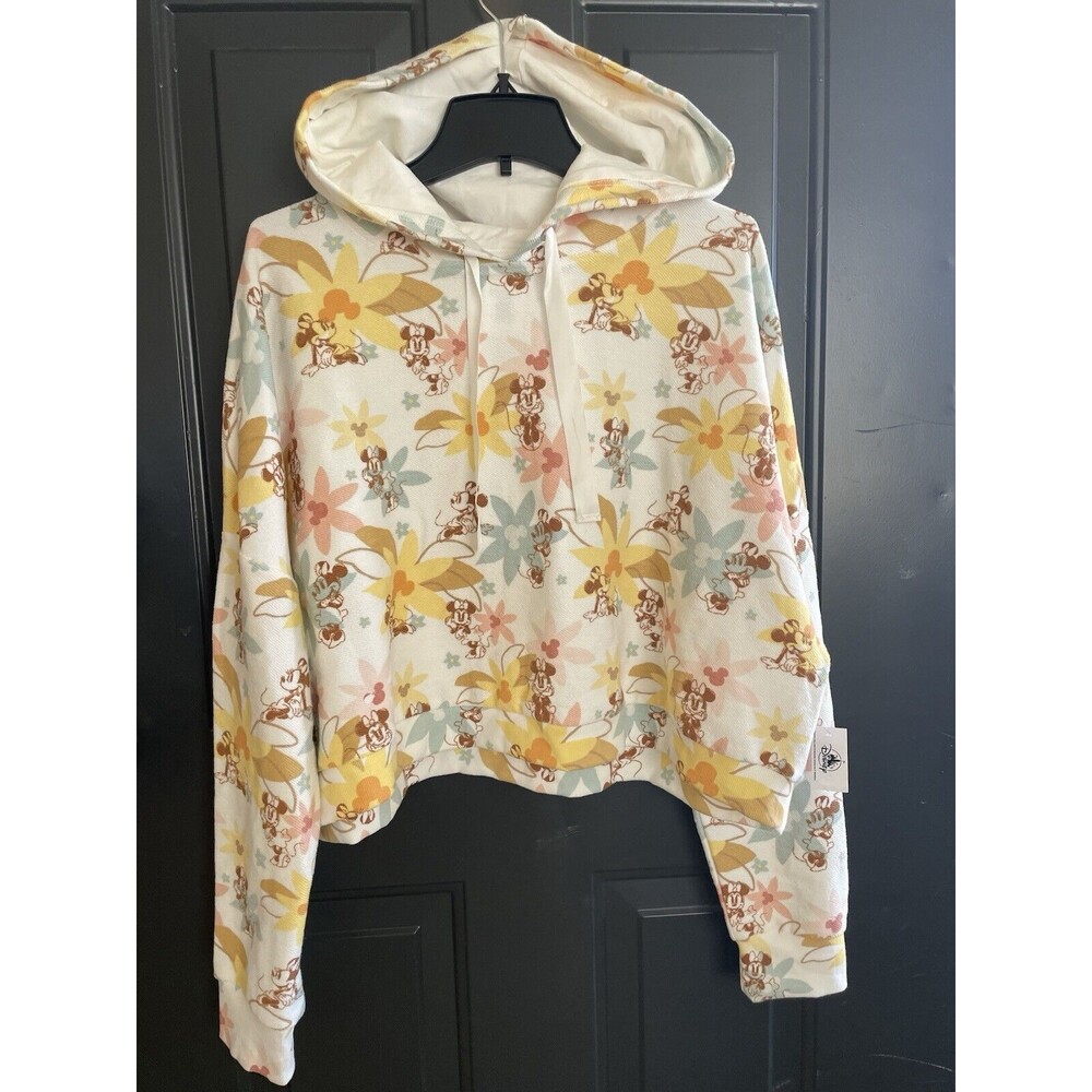 NWT Disney Parks MINNIE  MOUSE Beach Theme Palm Tree Cropped Hoodie Women‘s XL